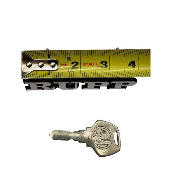 2 Vintage Rupp snowmobile Metal Emblems Badge Logos and a key. - Picture 6 of 9